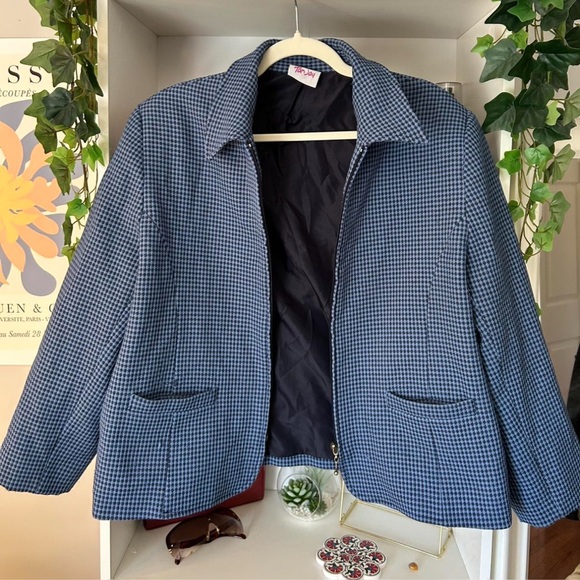 Women's Blue Checkered Jacket - Picture 4 of 5